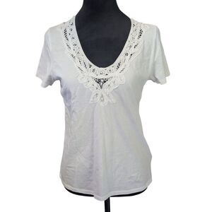 Lauren Ralph Lauren Crochet Lace V-Neck T-Shirt